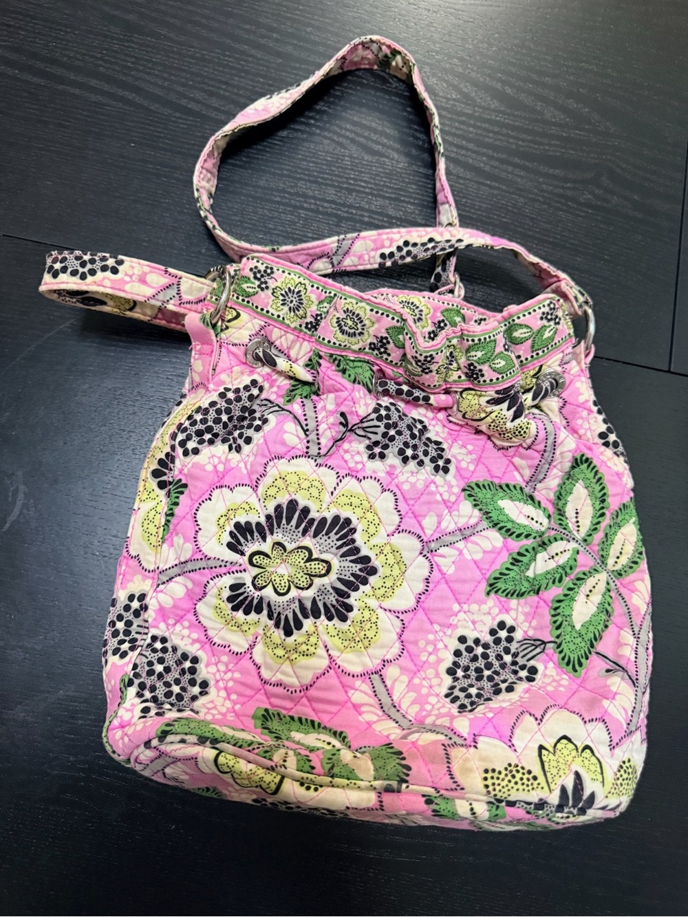 Vera Bradley Pink Floral Quilted Drawstring Shoulder Bag